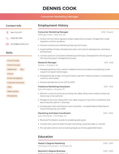 Consumer Marketing Manager Resume