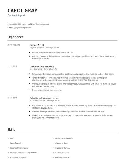 Contact Agent Resume