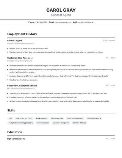 Contact Agent Resume