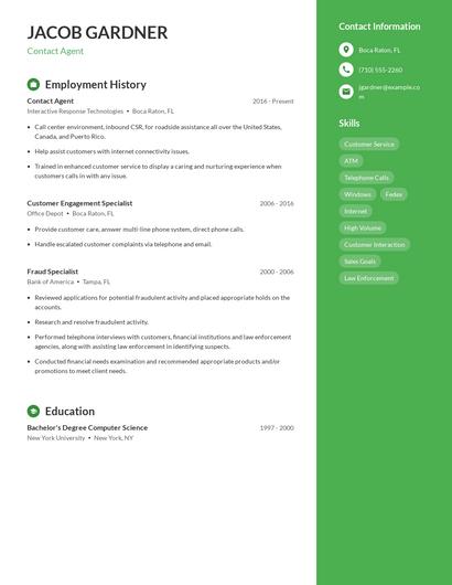 Contact Agent Resume