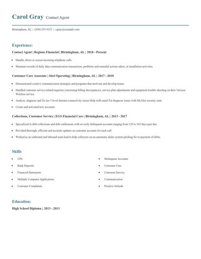 Contact Agent Resume