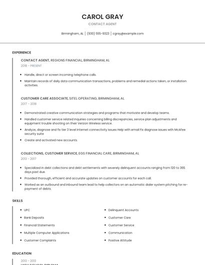 Contact Agent Resume