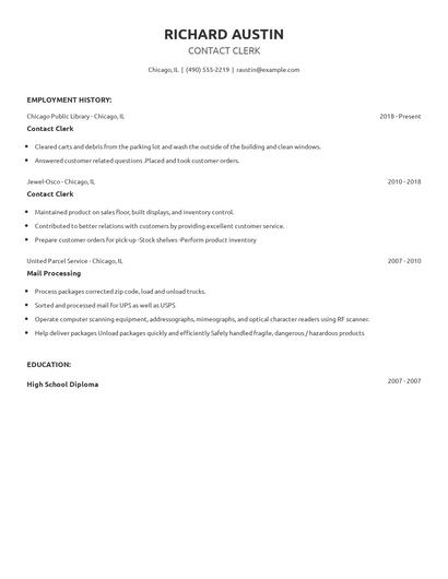 Contact Clerk Resume