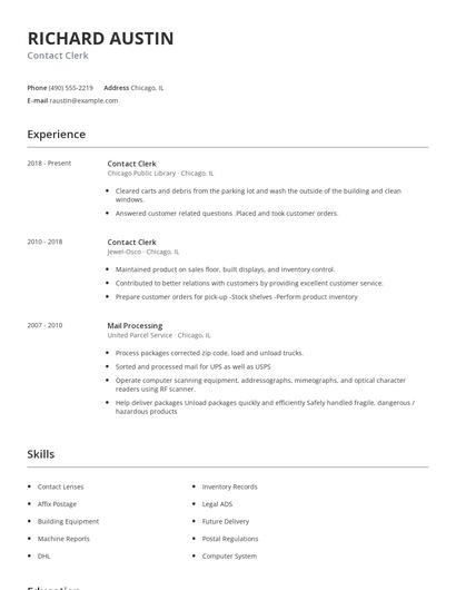 Contact Clerk Resume