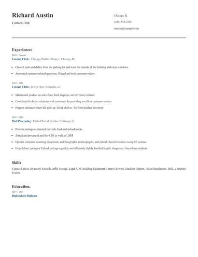 Contact Clerk Resume