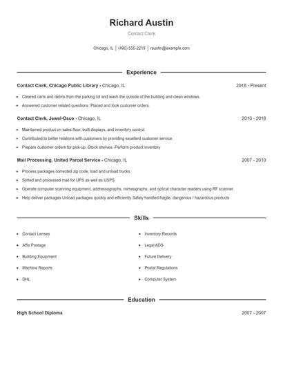 Contact Clerk Resume
