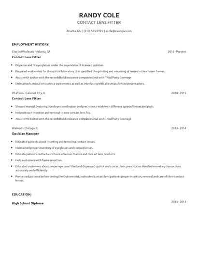 Contact Lens Fitter Resume