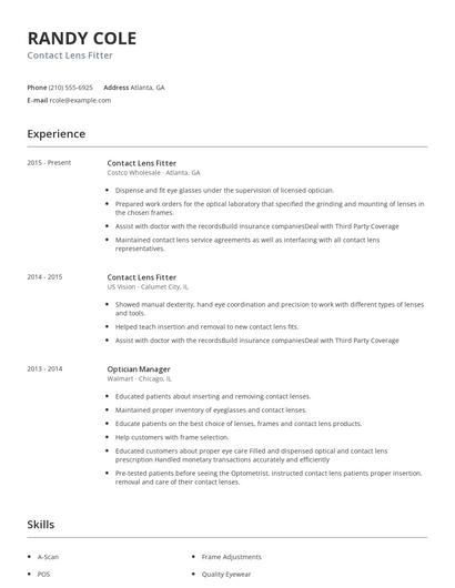 Contact Lens Fitter Resume