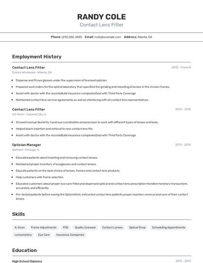 Contact Lens Fitter Resume