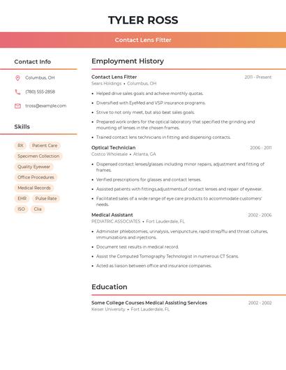 Contact Lens Fitter Resume