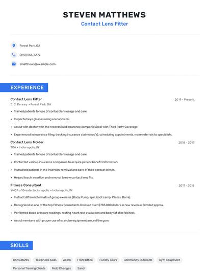 Contact Lens Fitter Resume