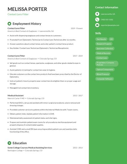 Contact Lens Fitter Resume
