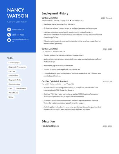 Contact Lens Fitter Resume