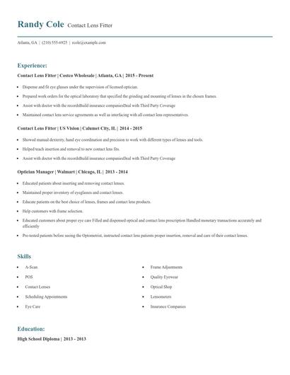 Contact Lens Fitter Resume