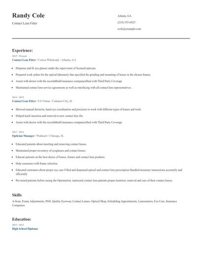 Contact Lens Fitter Resume