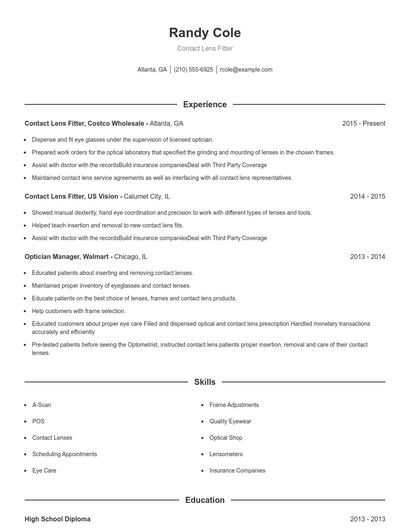 Contact Lens Fitter Resume
