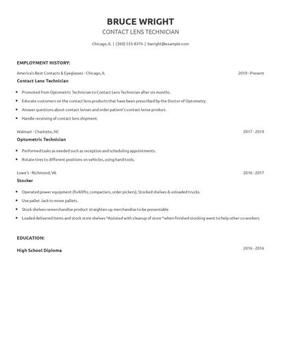 Contact Lens Technician Resume