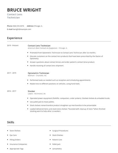 Contact Lens Technician Resume