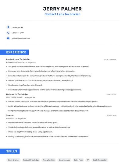 Contact Lens Technician Resume