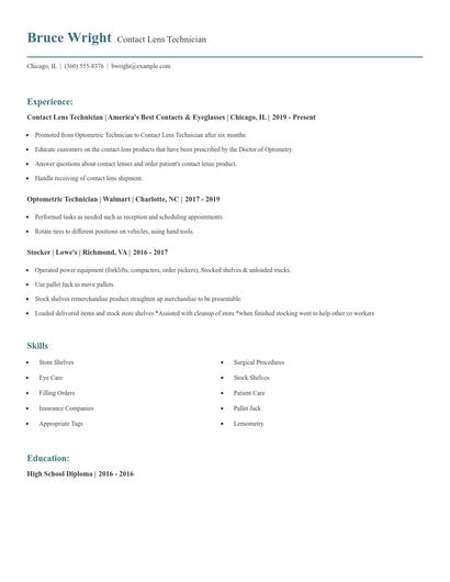 Contact Lens Technician Resume
