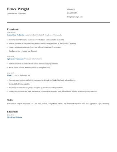 Contact Lens Technician Resume
