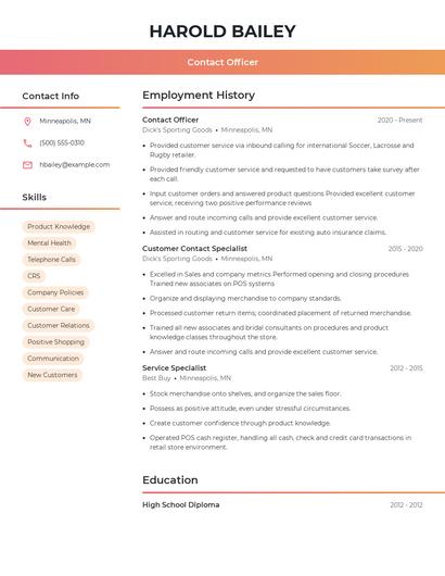 Contact Officer Resume