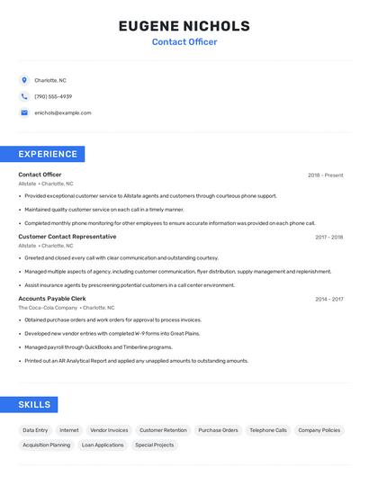 Contact Officer Resume