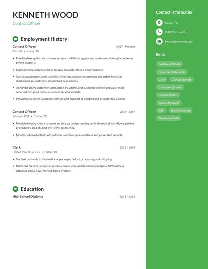 Contact Officer Resume