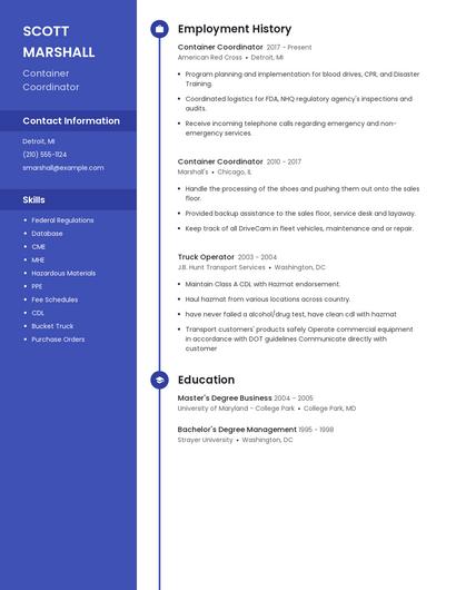 Container Coordinator Resume