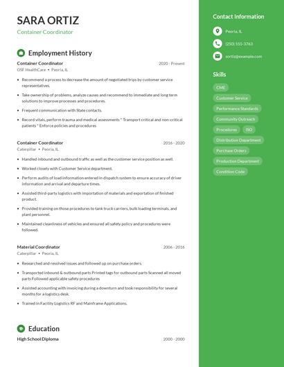 Container Coordinator Resume