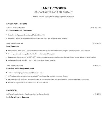 Contaminated Land Consultant Resume