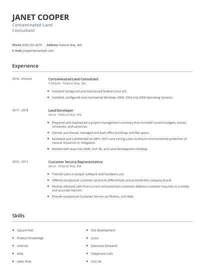 Contaminated Land Consultant Resume