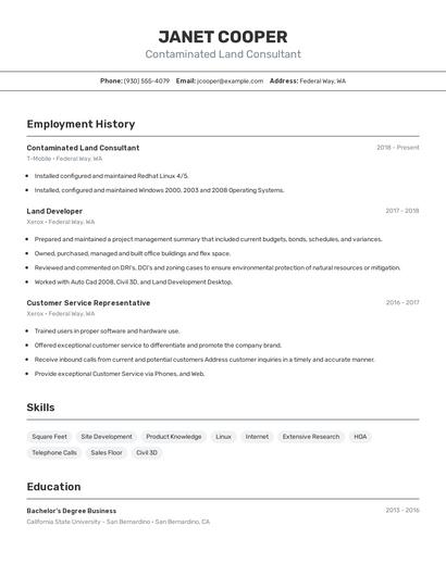 Contaminated Land Consultant Resume