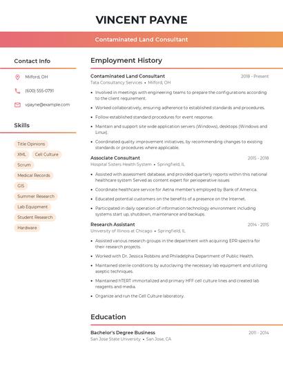 Contaminated Land Consultant Resume