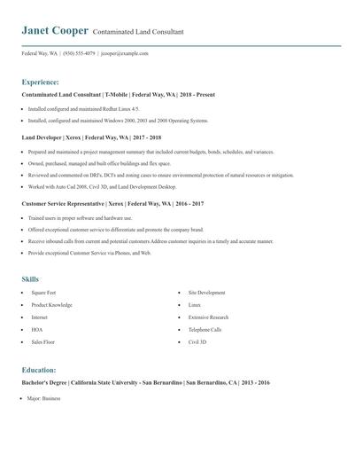 Contaminated Land Consultant Resume