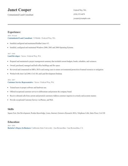 Contaminated Land Consultant Resume