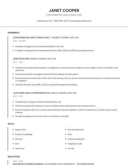 Contaminated Land Consultant Resume