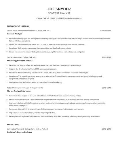 Content Analyst Resume