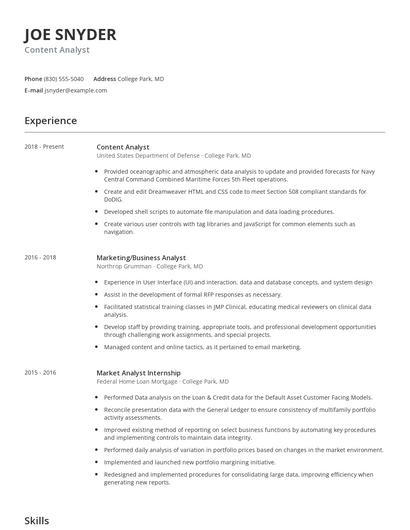 Content Analyst Resume