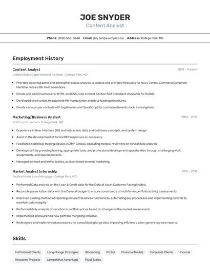 Content Analyst Resume