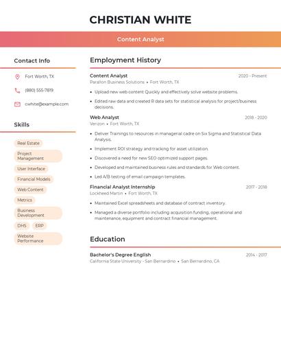 Content Analyst Resume