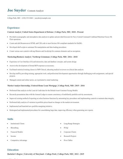 Content Analyst Resume