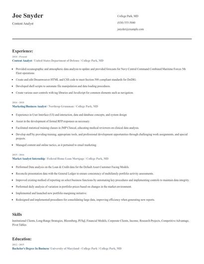 Content Analyst Resume