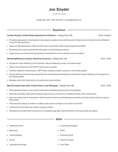 Content Analyst Resume