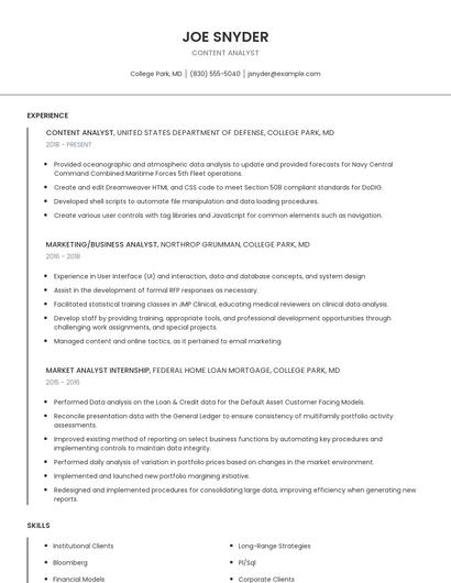 Content Analyst Resume