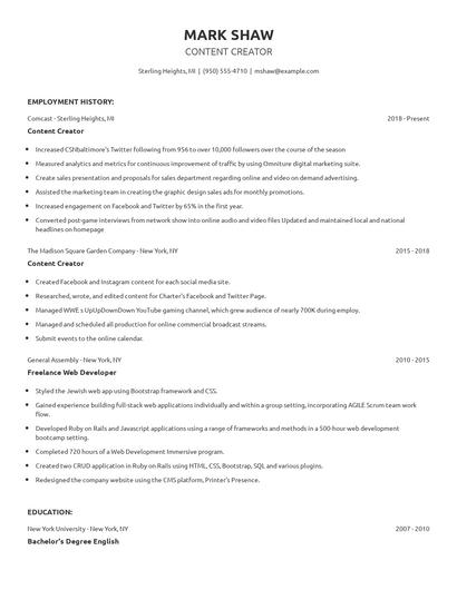 Content Creator Resume