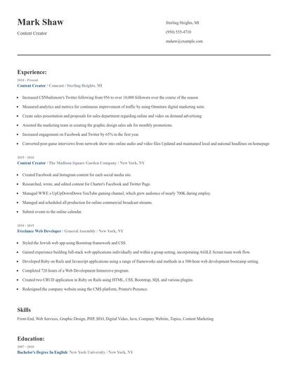 Content Creator Resume