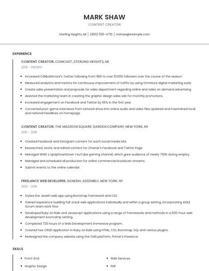 Content Creator Resume