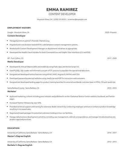Content Developer Resume