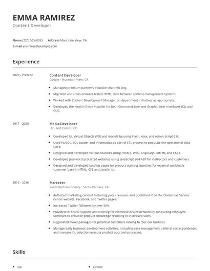 Content Developer Resume